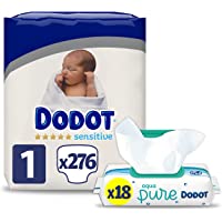 Los mejores  - Dodot Pañales Bebé Sensitive Talla 1 (2-5 kg)- 276 Pañales + Toallitas Aqua Pure- 18 Paquetes (9x48)- Máxima Protección…